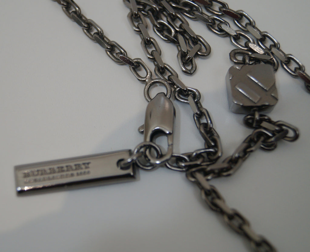 BURBERRY Gunmetal Nova Check Long Chain Necklace & Bracelet - New With Box