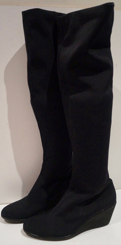 RACHAEL ZOE Black Suede Thigh High Gold Tone Platform Evening Boots EU30 UK6
