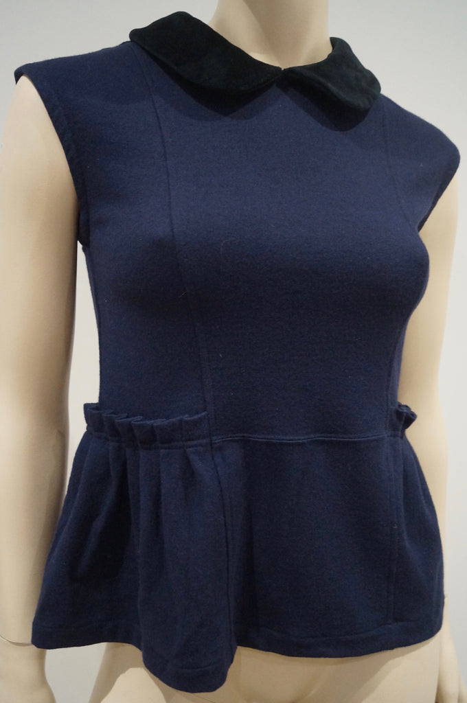 MARC BY MARC JACOBS Navy Blue 100% Wool Black Pinafore Collar Sleeveless Top S