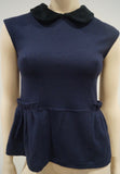 MARC BY MARC JACOBS Navy Blue 100% Wool Black Pinafore Collar Sleeveless Top S