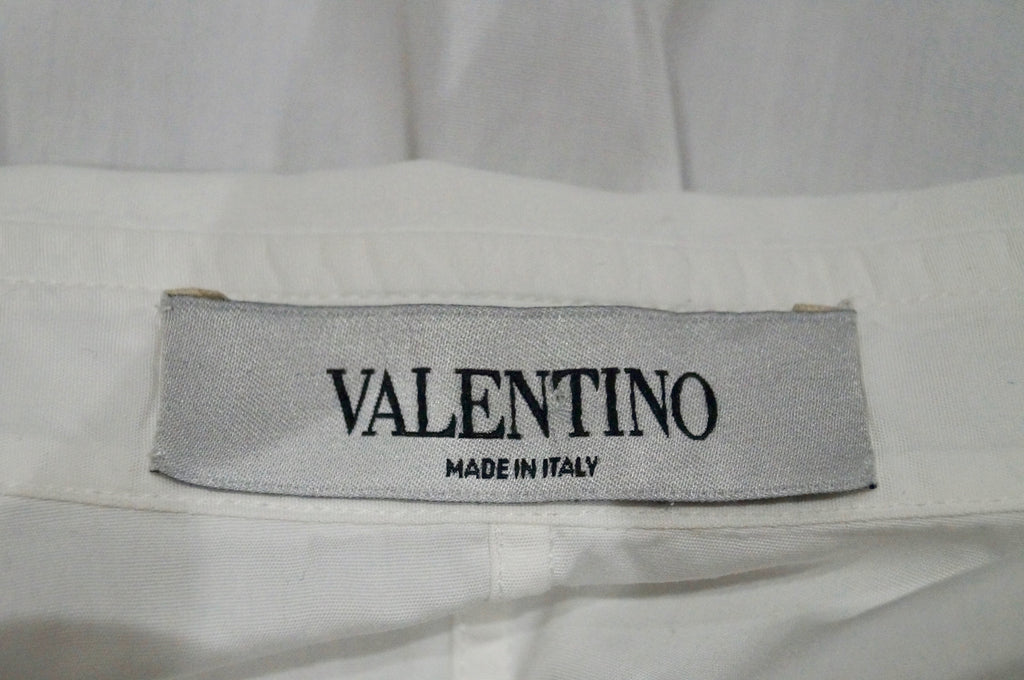 VALENTINO White Collared Pleated Rear Hemline Formal Blouse Shirt Top IT42 UK10