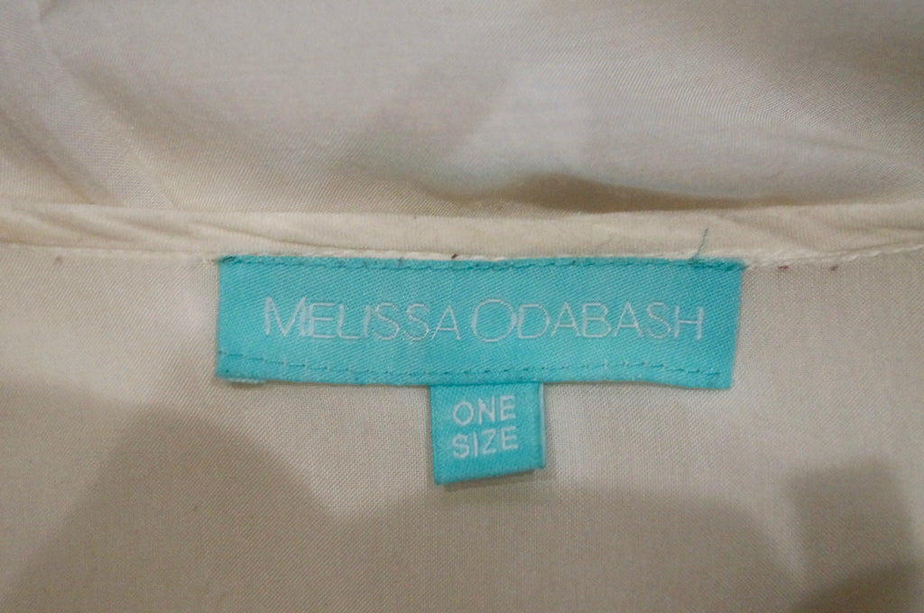 MELISSA ODABASH White 100% Rayon Stitch Detail 3/4 Sleeve Summer Kaftan Top