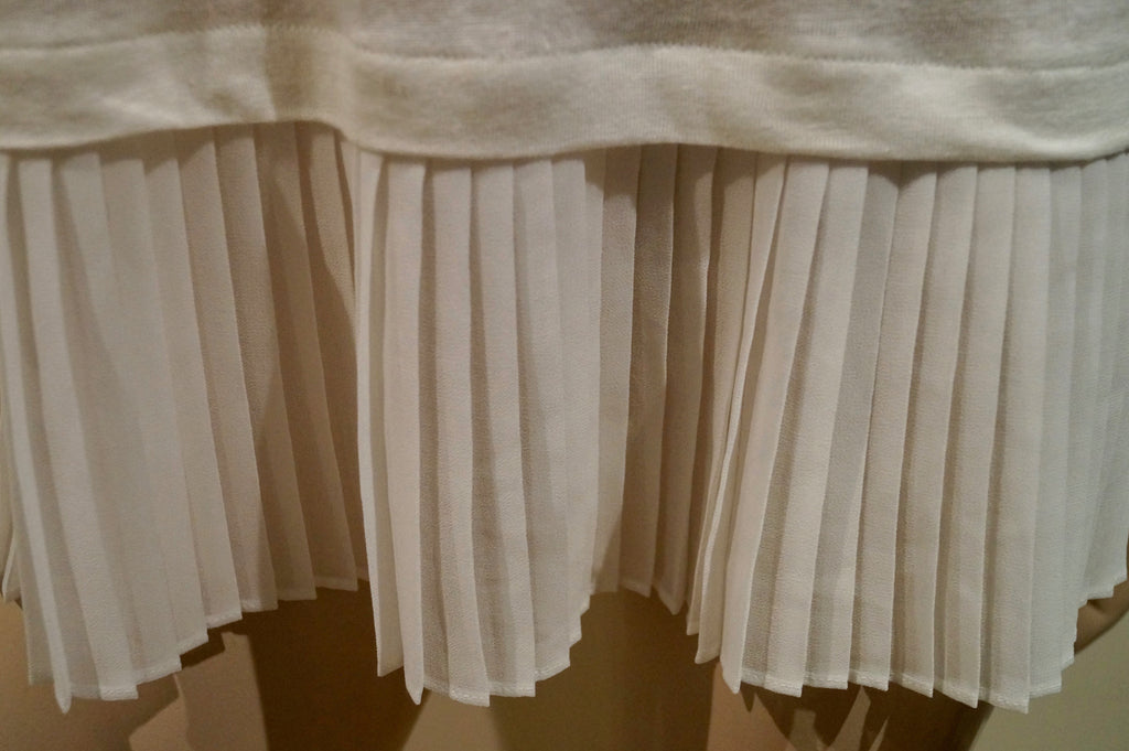 SANDRO Winter White 100% Linen Short Sleeve Pleated Hemline Summer Top Sz: 2 M