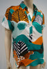 PAUL & JOE Blue Brown Cream Orange Silk Cotton Abstract Print Blouse Top 10 BNWT