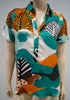 PAUL & JOE Blue Brown Cream Orange Silk Cotton Abstract Print Blouse Top 10 BNWT