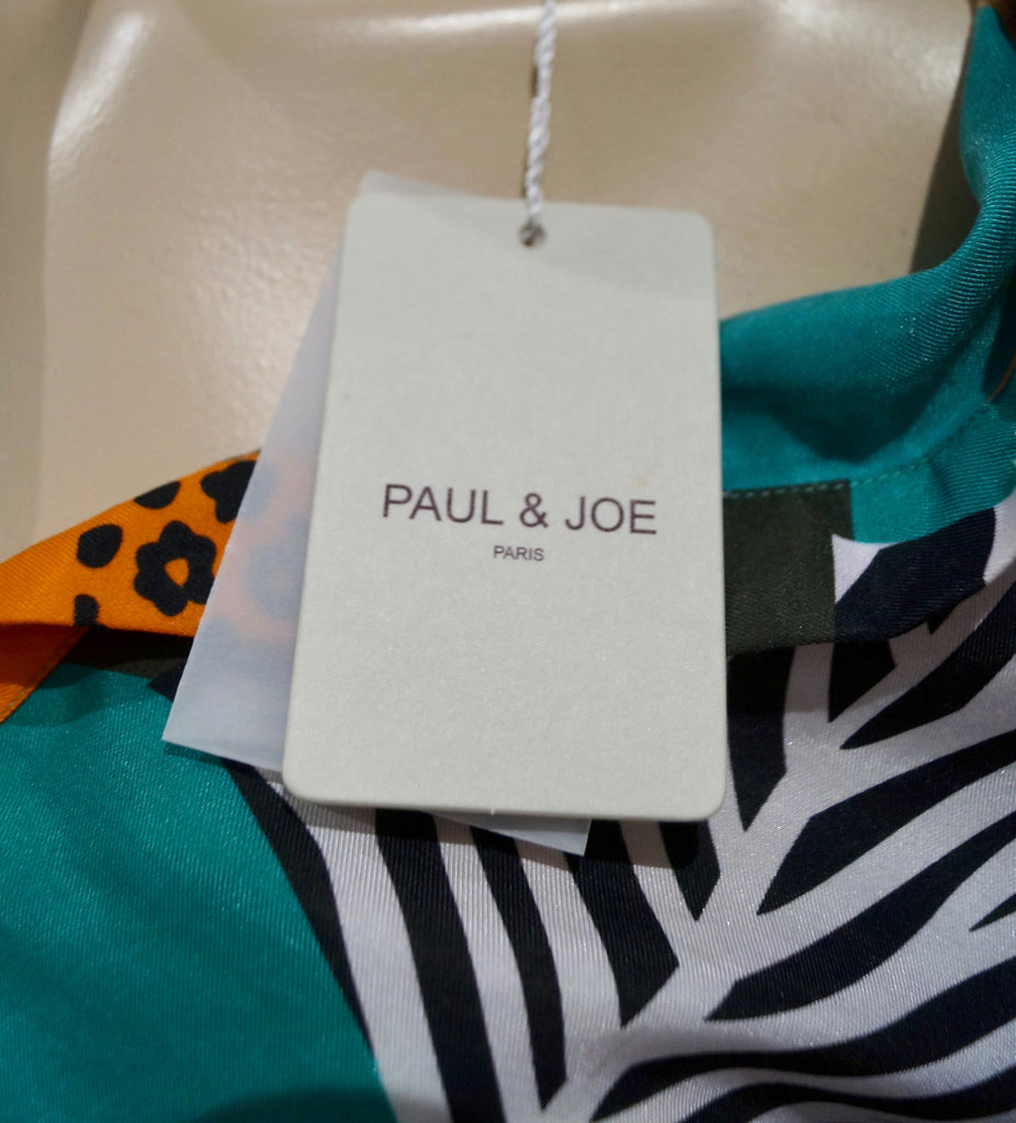 PAUL & JOE Blue Brown Cream Orange Silk Cotton Abstract Print Blouse Top 10 BNWT