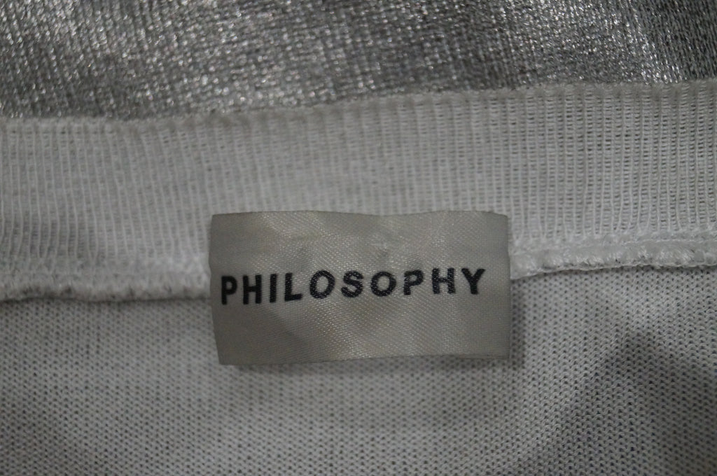 PHILOSOPHY Made In Italy Silver Sheen 100% Cotton Round Neck Short Sleeve Top M
