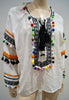 DODO BAR OR White Cotton Multi Colour Pompon & Stitch Detail Beachwear Kaftan To