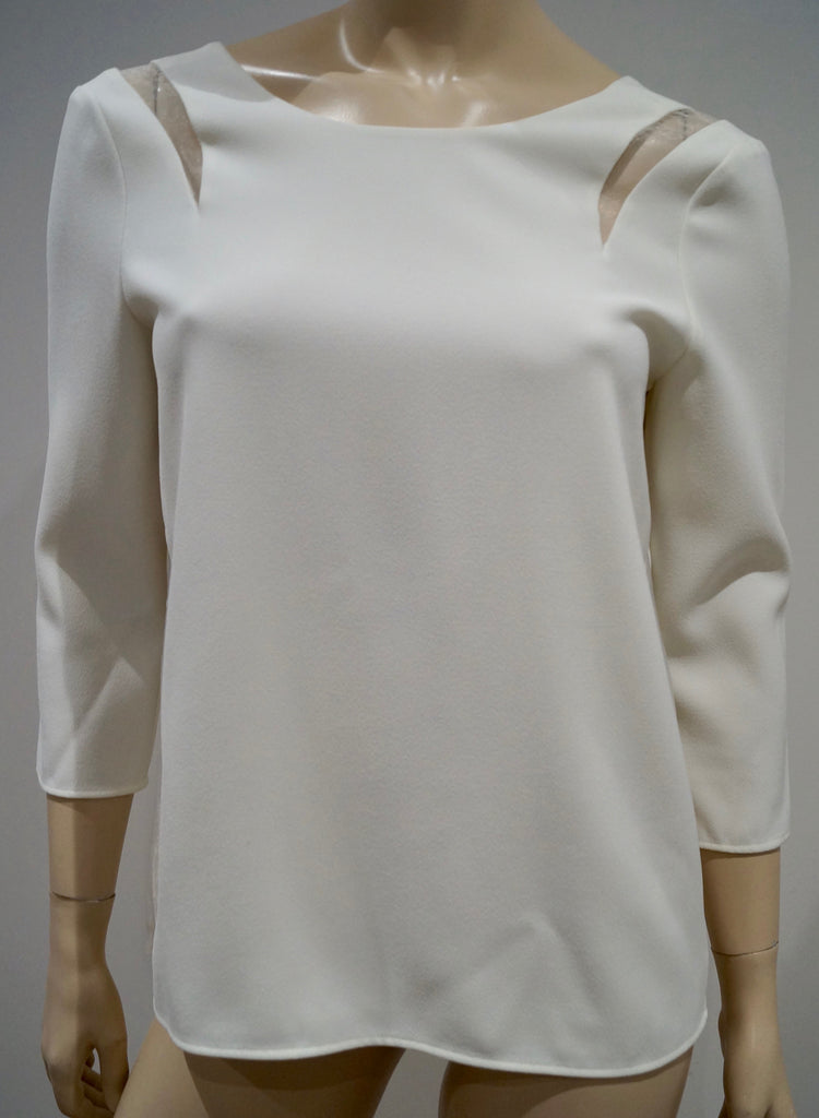 COOPER & ELLA Scoop Neck 3/4 Sleeve Sheer Panel Detail V Rear Tunic Blouse Top 8