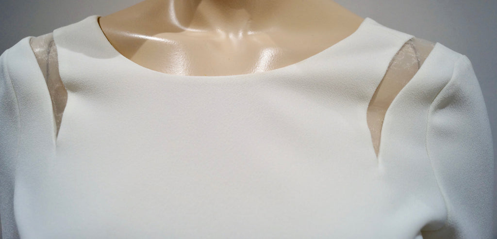 COOPER & ELLA Scoop Neck 3/4 Sleeve Sheer Panel Detail V Rear Tunic Blouse Top 8