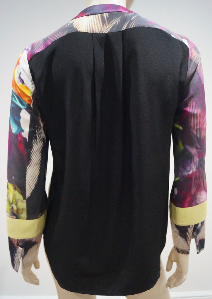 PREEN LINE Multicolour Silk Abstract Print Collarless Long Sleeve Blouse Shirt S