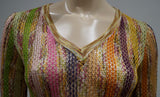 MISSONI Multicolour Stripe Cotton Blend V Neck Loose Net Knitwear Jumper Top 40