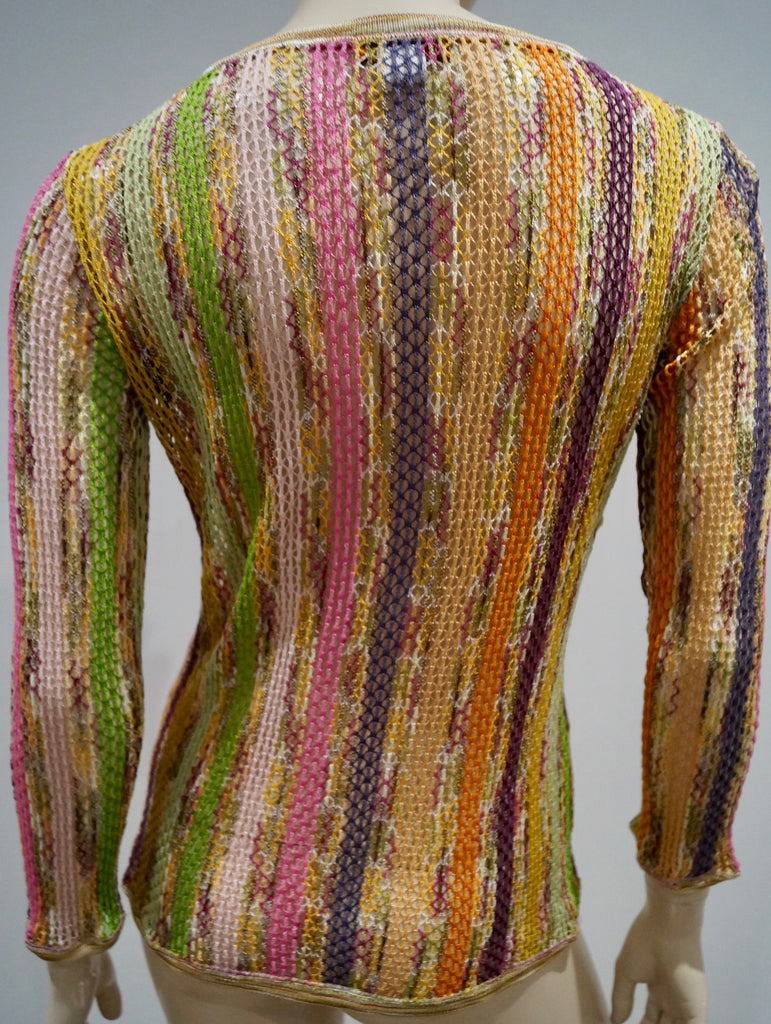 MISSONI Multicolour Stripe Cotton Blend V Neck Loose Net Knitwear Jumper Top 40