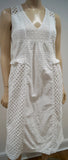PAUL & JOE White 100% Cotton V Neck Crochet Detail Sleeveless Pleated Dress FR38