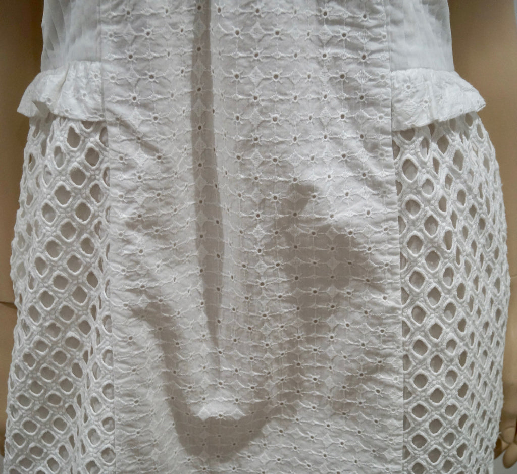 PAUL & JOE White 100% Cotton V Neck Crochet Detail Sleeveless Pleated Dress FR38