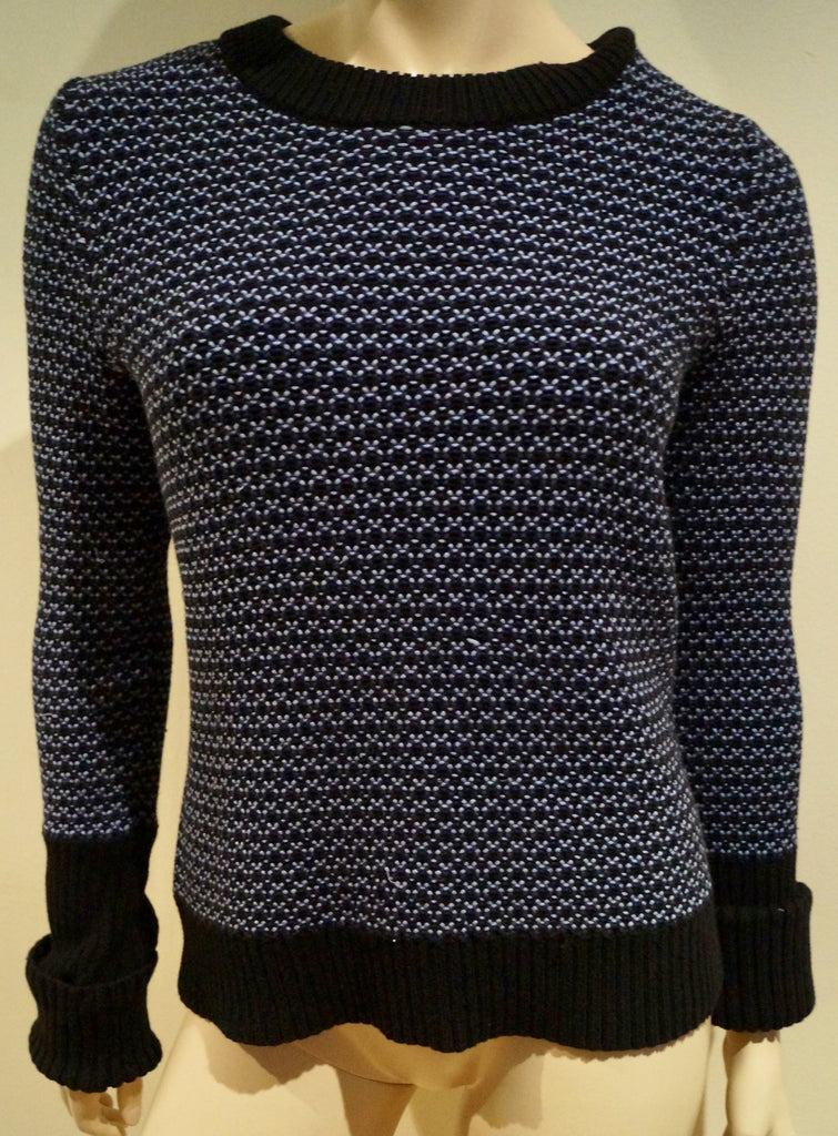 RAG & BONE Navy Blue & Cream Cotton Blend Geometric Knit Jumper Sweater Top S