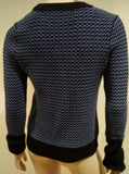 RAG & BONE Navy Blue & Cream Cotton Blend Geometric Knit Jumper Sweater Top S