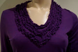 ETRO MILANO Purple Wool Blend Ruffled V Neck Long Sleeve Sweater Top 44 UK12