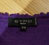 ETRO MILANO Purple Wool Blend Ruffled V Neck Long Sleeve Sweater Top 44 UK12