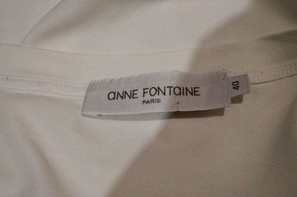 ANNE FONTAINE White Pima Cotton Stretch Round Neck 3/4 Sleeve Jersey Top 40 UK10