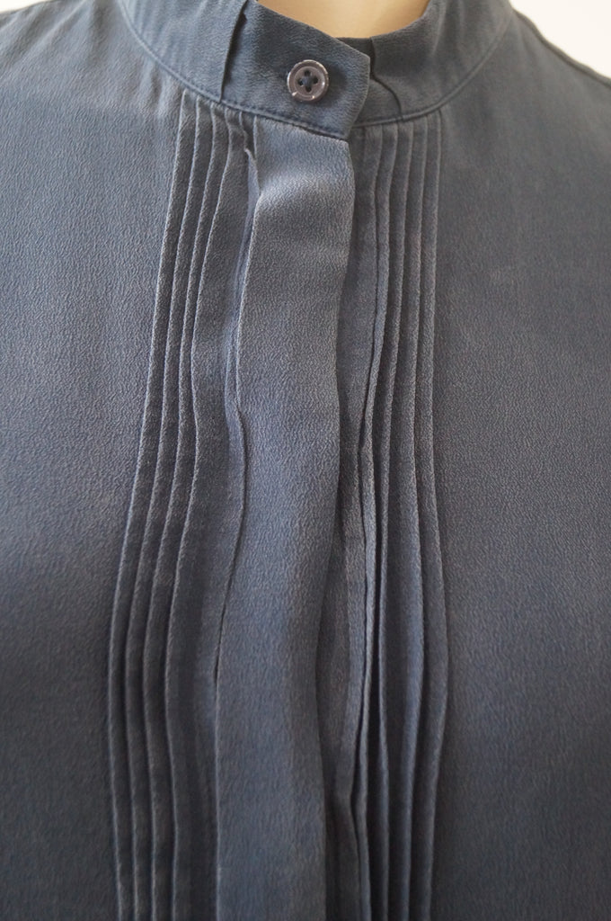 JOSEPH Blue 100% Silk Collared & Pleated Long Sleeve Blouse Shirt Top FR40; UK12