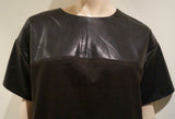 BANANA REPUBLIC Black Faux Leather Round Neck Short Sleeve Tunic Dress Sz:M