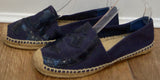 TORY BURCH Navy Blue Canvas & Patent Leather Logo Espadrilles Shoes 8.5; UK5.5