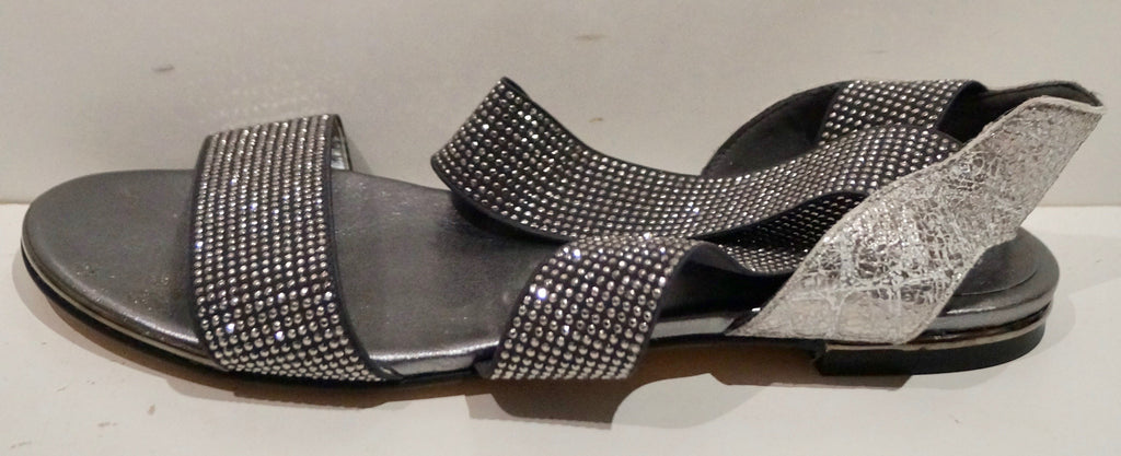 DIAMOND COLLECTION STUART WEITZMAN Silver Grey Diamante Strappy Flat Sandals 5.5
