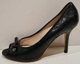 CHRISTIAN DIOR Black Leather Stitch Detail Branded Peep Toe Sandals Shoes UK6.5