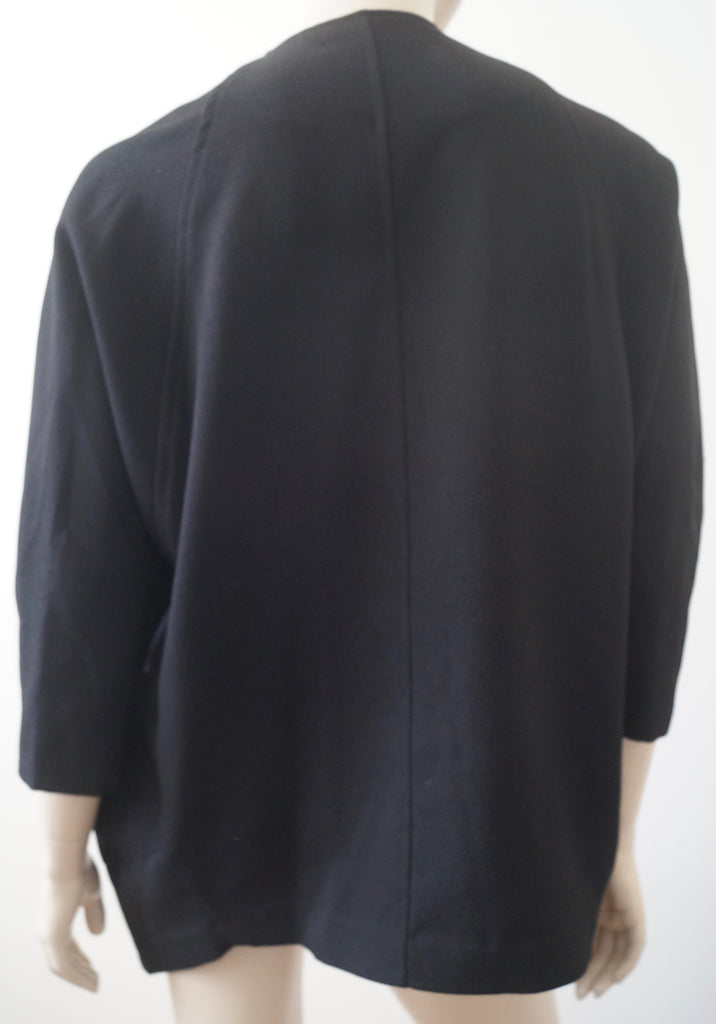 BURBERRY LONDON Black Wool Blend Open Front 3/4 Sleeve Waterfall Jacket M/L