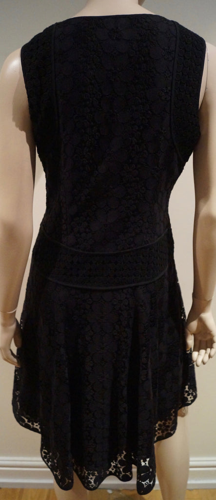 DIANE VON FURSTENBERG Black Lace Sleeveless Fitted Bodice Flare Dress UK12 BNWT