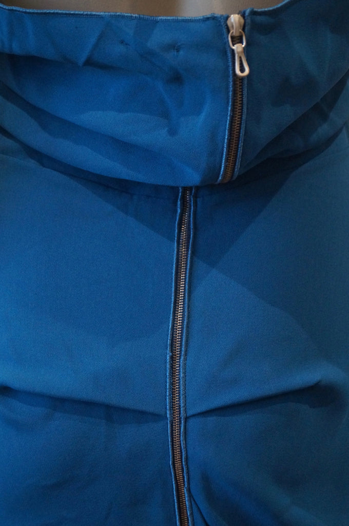 RM BY ROLAND MOURET Royal Blue Halter V Neck Sleeveless Draped Panel Dress UK12