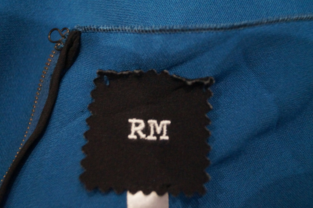 RM BY ROLAND MOURET Royal Blue Halter V Neck Sleeveless Draped Panel Dress UK12