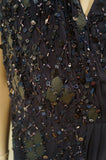 BLANK LONDON Midnight Blue Black Silk Sequin Beaded V Neckline Sleeveless Dress