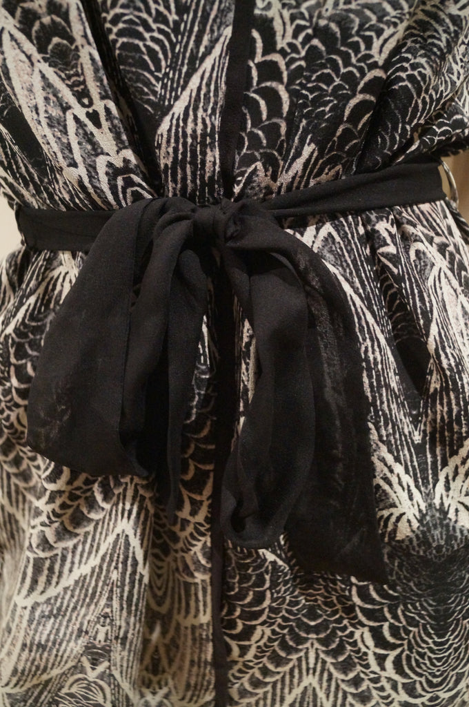 DAY BIRGER & MIKKELSEN Black Cream Silk Geometric V Neck Tie Waist Dress UK8