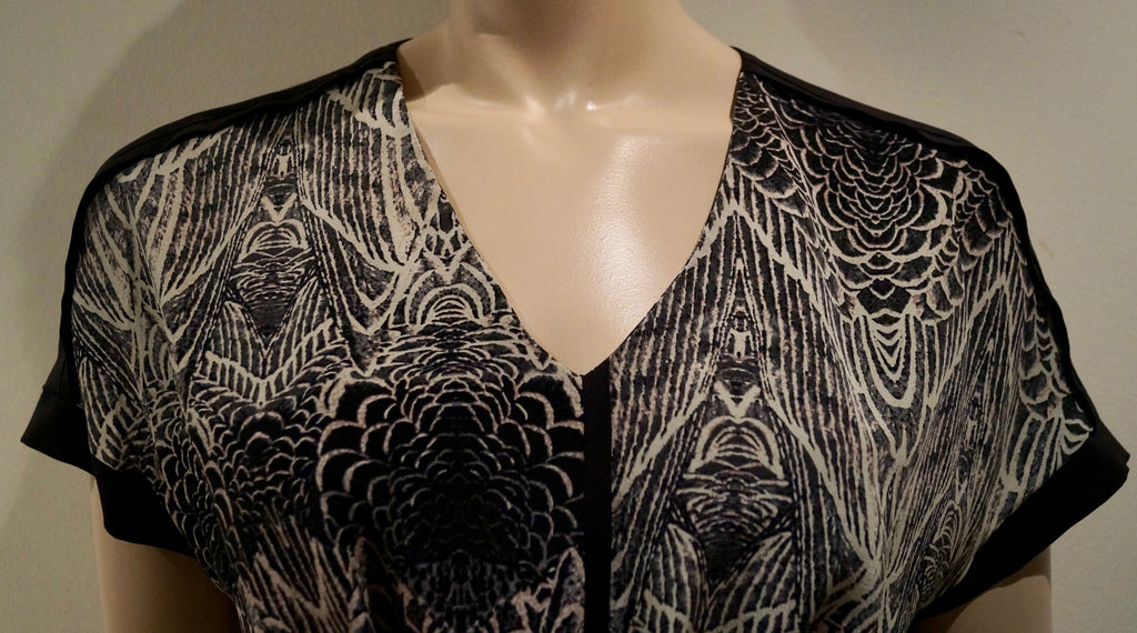 DAY BIRGER & MIKKELSEN Black Cream Silk Geometric V Neck Tie Waist Dress UK8