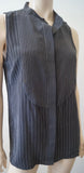 EQUIPMENT FEMME Black & Grey 100% Silk Pinstripe Sleeveless Tunic Blouse Top S/P