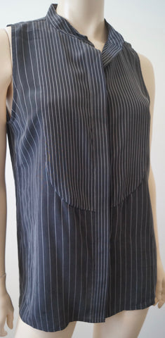 EQUIPMENT FEMME Grey Silk Checked Collared Sleeveless Blouse Shirt Top S