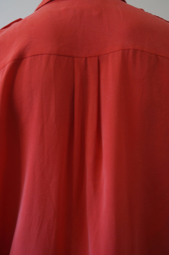 EQUIPMENT FEMME Coral Orange 100% Silk Collared Sleeveless Tunic Blouse Top S