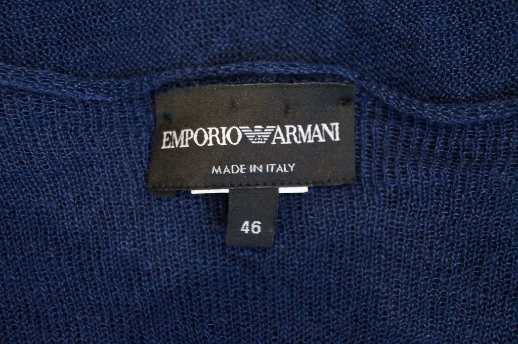 EMPORIO ARMANI Blue Scoop Neck Long Sleeve Sheer Knitwear Jumper Sweater Top 46