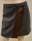 J CREW Charcoal Grey Wool Blend Sequin Stripe Faux Wrap Lined Mini Skirt 12 BNWT