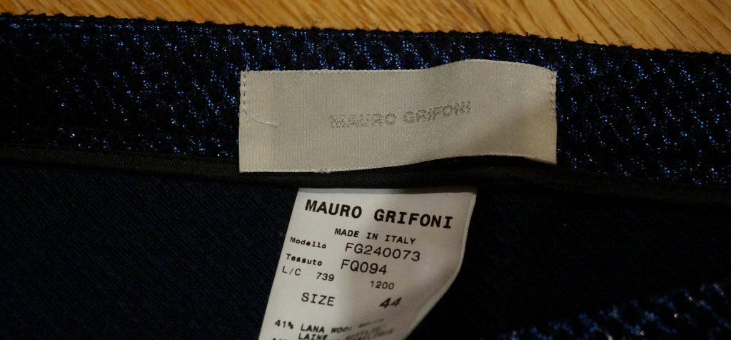MAURO GRIFONI Black Blue Metallic Wool Blend Textured Evening Mini Skirt 44 UK12