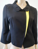 FERAUD Midnight Black & Yellow Trim 100% Silk Collared Boxy Blazer Jacket