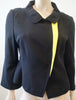 FERAUD Midnight Black & Yellow Trim 100% Silk Collared Boxy Blazer Jacket