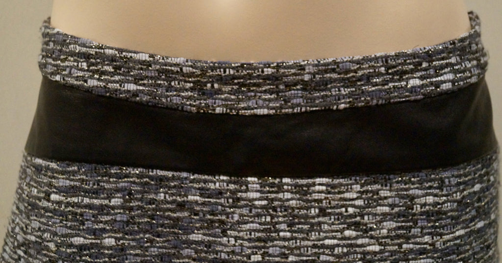 DIANE VON FURSTENBERG Women's Grey Black Tweed Leather Trim Mini Skirt US6 UK10