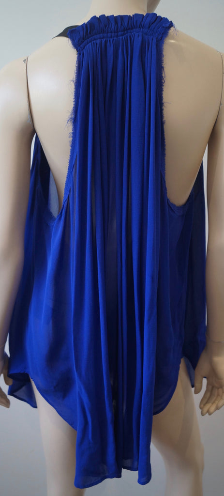 ISABEL MARANT Royal Blue 100% Silk V Neck Gathered Pleated Sleeveless Blouse Top