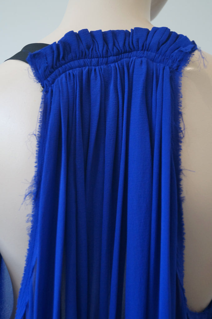 ISABEL MARANT Royal Blue 100% Silk V Neck Gathered Pleated Sleeveless Blouse Top