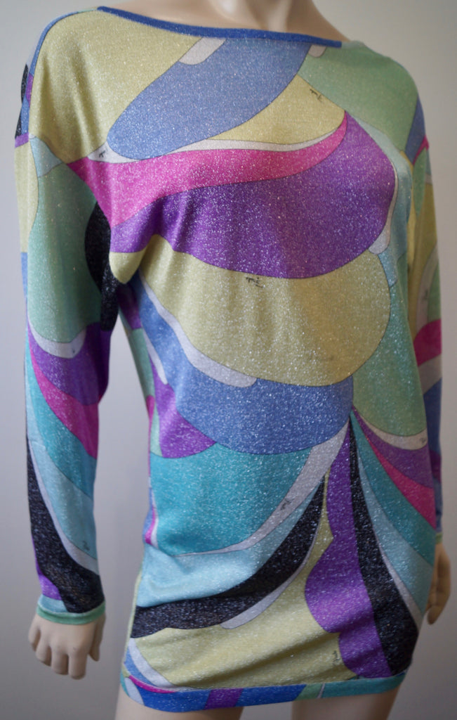 EMILIO PUCCI FIRENZE Multi-Colour Metallic Thread Branded Jumper Sweater I40 UK8