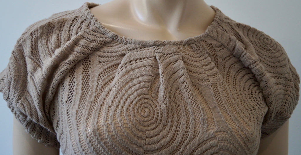 ANNE FONTAINE Beige Embroidery Detail Short Sleeve Jumper Sweater Top 38 UK8/10