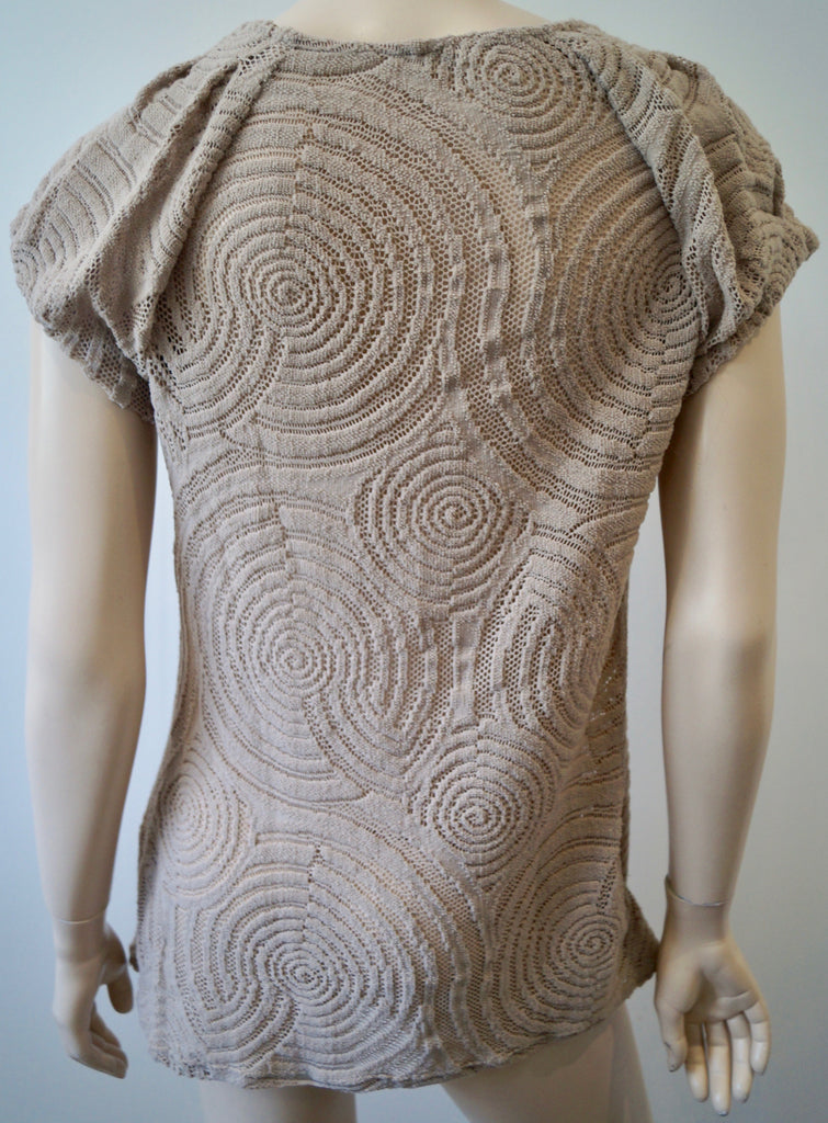 ANNE FONTAINE Beige Embroidery Detail Short Sleeve Jumper Sweater Top 38 UK8/10